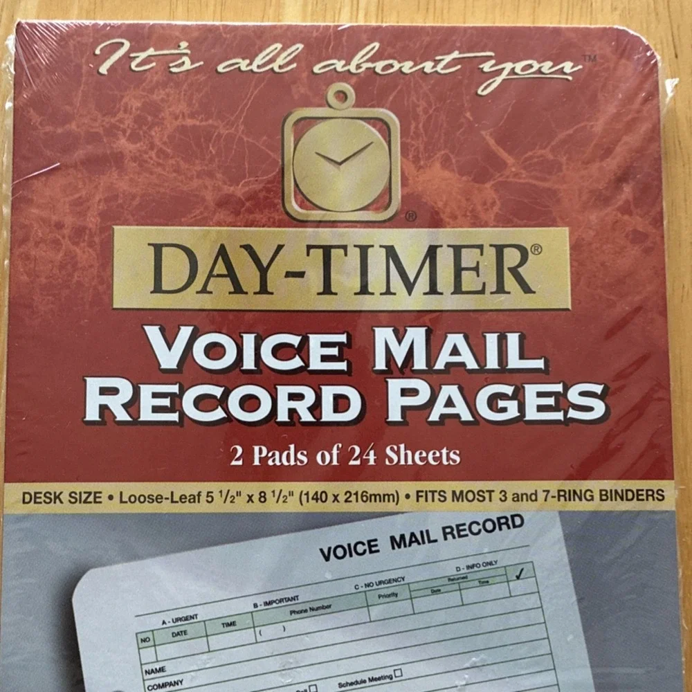 Day-Timer Voice Mail Record Pages Model 87259 Desk Size 2 Pads 24 Sheets